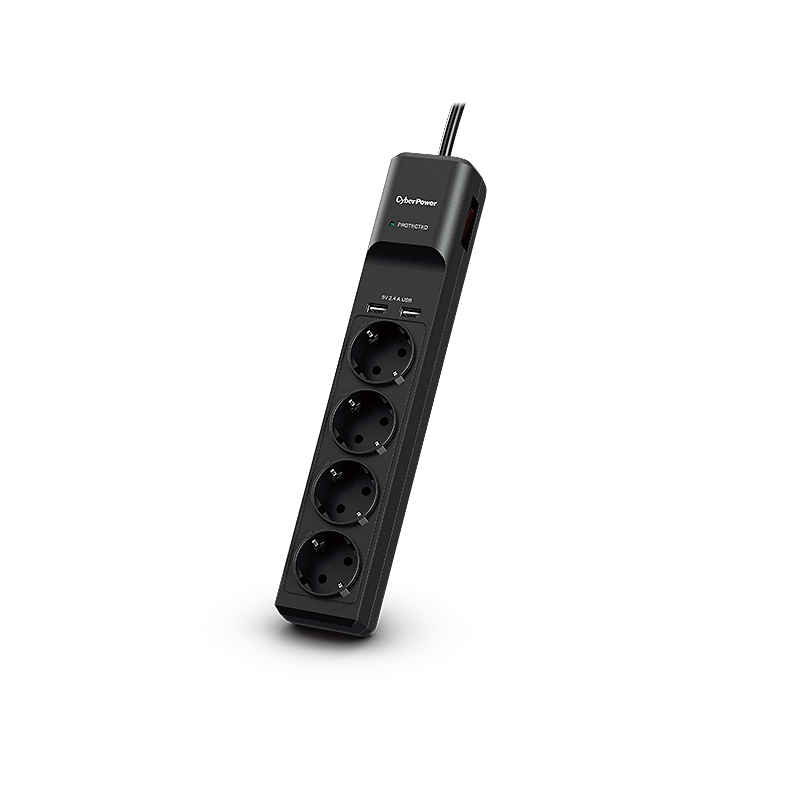 Cyberpower Surge Protection, 4x Schuko, 2x USB-A, 1.8m