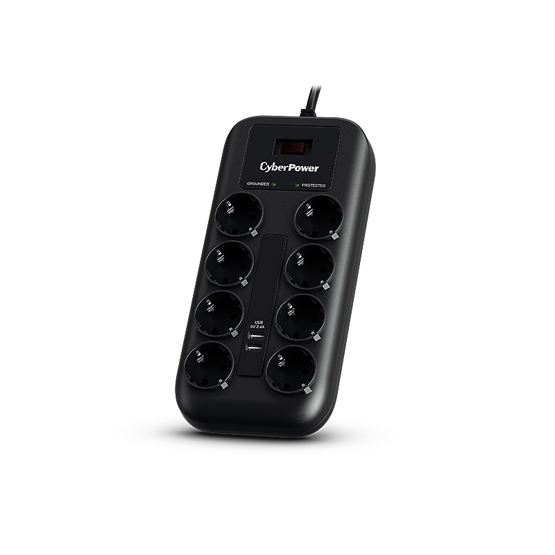 Cyberpower Surge Protection, 8x Schuko, 2x USB-A, 1.8m