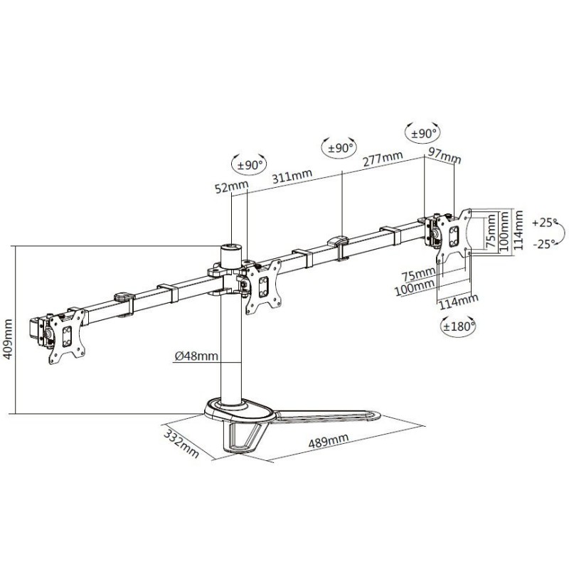 Equip 17''-27'' namizno stojalo za 3 monitorje