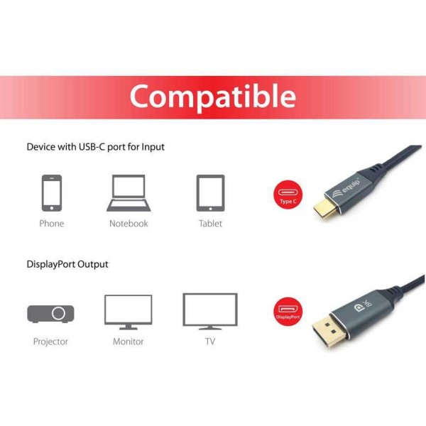 Equip kabel USB-C na DisplayPort Premium, M/M, 2m, 8K/60Hz